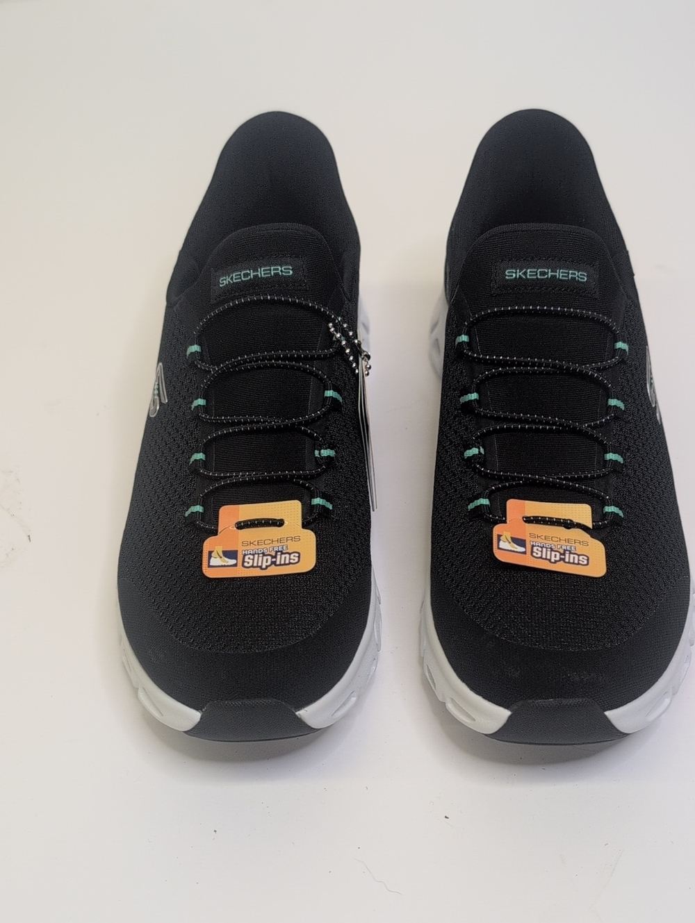 Skechers Womans Black Slip-On Sneakers with Mint Accents 8-1/2 M